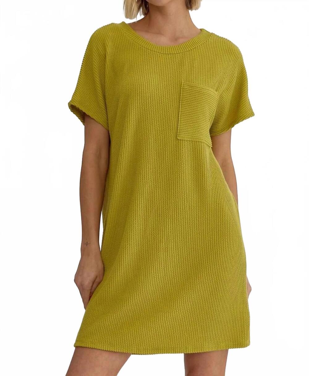 NEW ENTRO women's everyday short tee dress in chartreuse